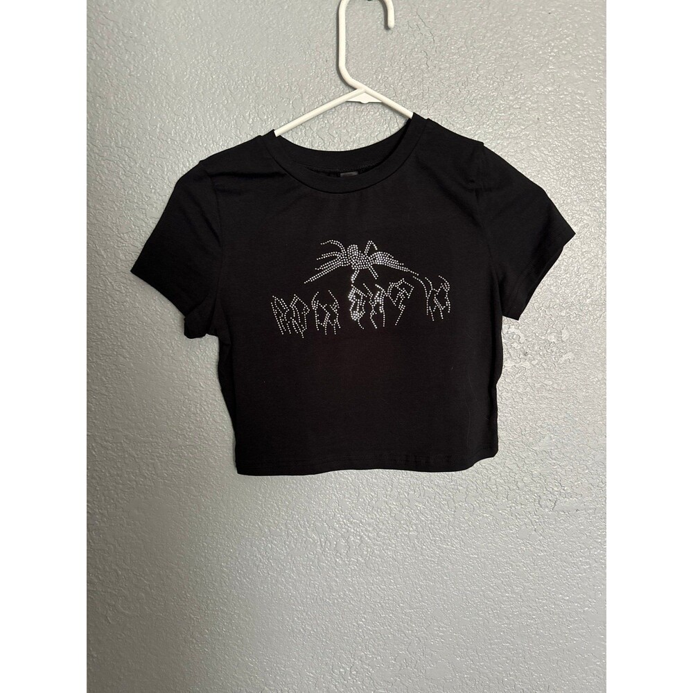 Black Rhinestone Spider Crop Top